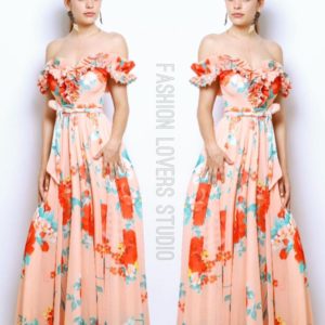 Maxi vestido floreado coral fashion lovers studio