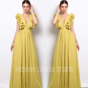 Maxi vestido Anastasia con olanes y escote profundo