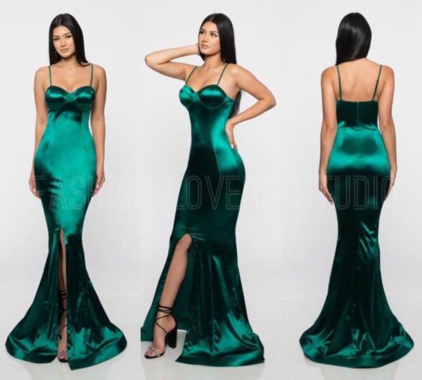 Maxi vestido satinado verde sexy FashionLoversStudio