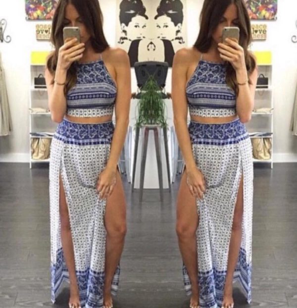 Maxi set de maxi falda y crop top halter Arianna Fashion Lovers Studio