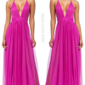 Maxi vestido tulle rosa fiusha Fashion Lovers Studio