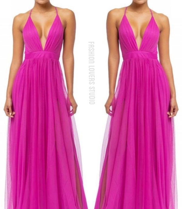 Maxi vestido tulle rosa fiusha Fashion Lovers Studio